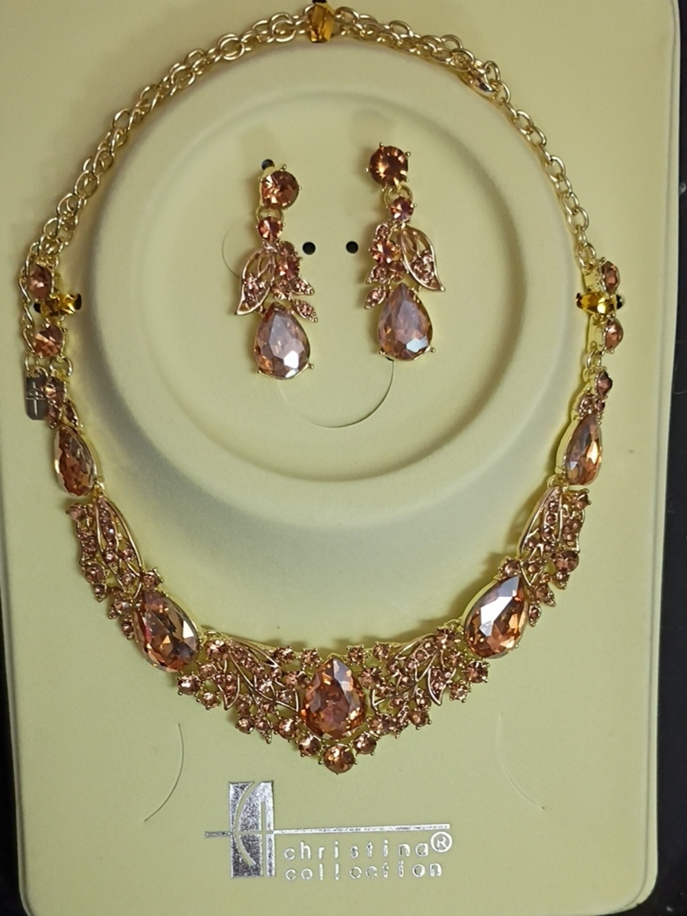 Gold Necklace and Earrings Set in Rose Pink